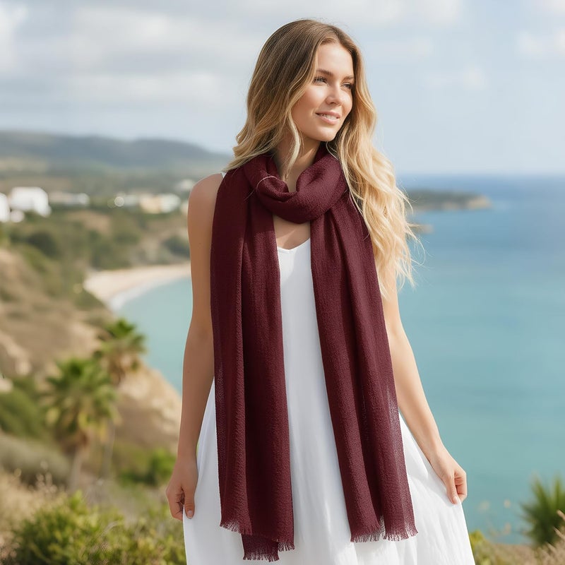 Nydotd Women Summer Cotton Linen Scarf Crinkle Long Beach Shawl Wrap hijab with Fringe - Image 5
